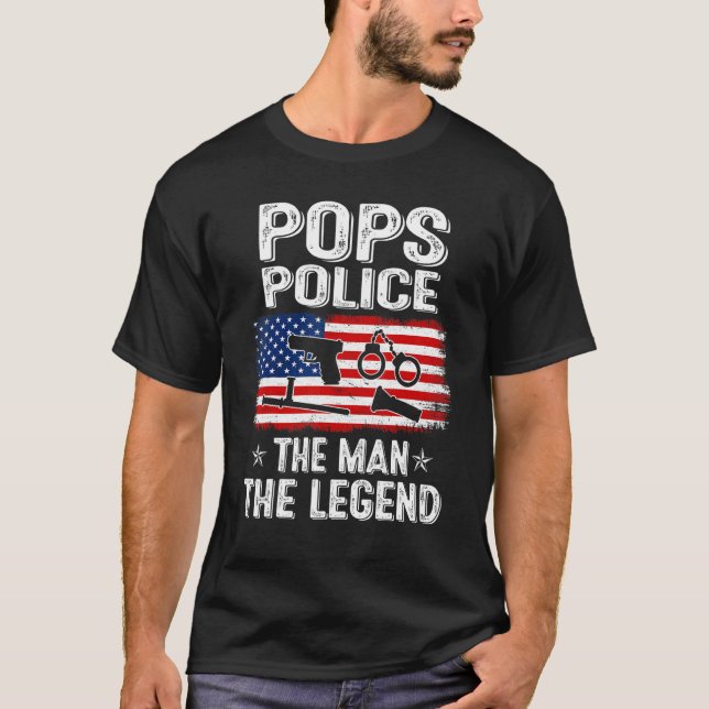 Camiseta Mens Retro-Us Bandeira Dia de os pais Polícia Le (Frente)