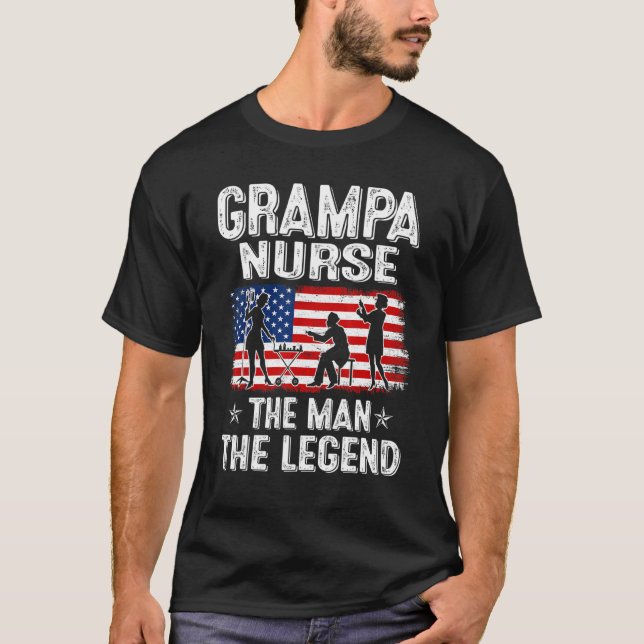 Camiseta Mens Retro Us Flag Dia de os pais Grampa Enfermeir (Frente)