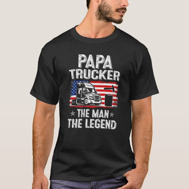 Camiseta Mens Retro Us Flag Dia de os pais Papa Trucker (Frente)