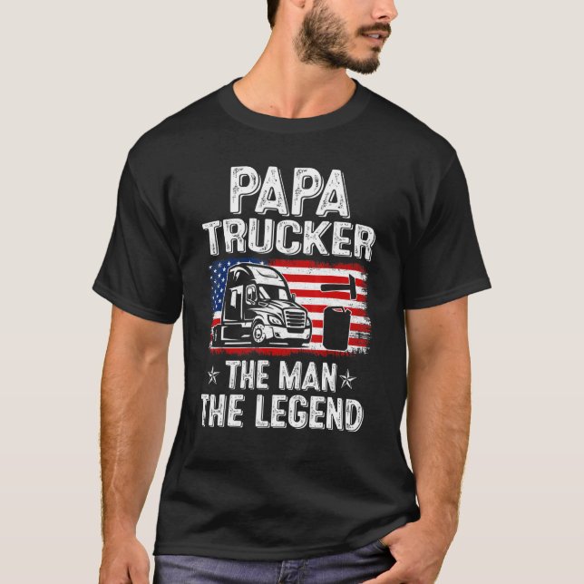 Camiseta Mens Retro Us Flag Dia de os pais Papa Trucker (Frente)