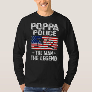 Camiseta Mens Retro-Us Flag Dia de os pais Poppa Polícia