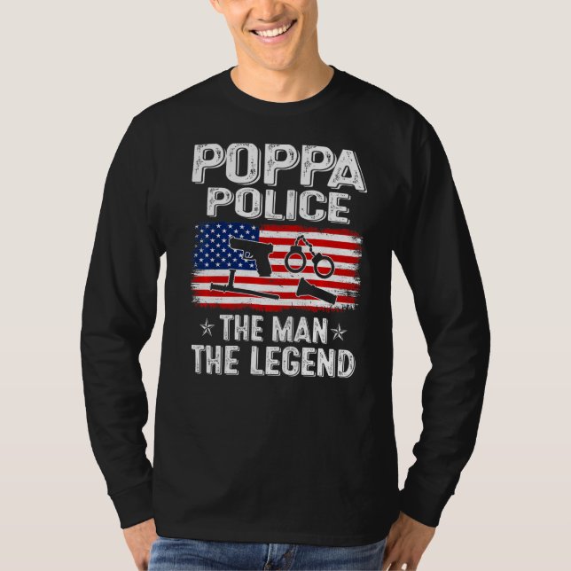 Camiseta Mens Retro-Us Flag Dia de os pais Poppa Polícia (Frente)