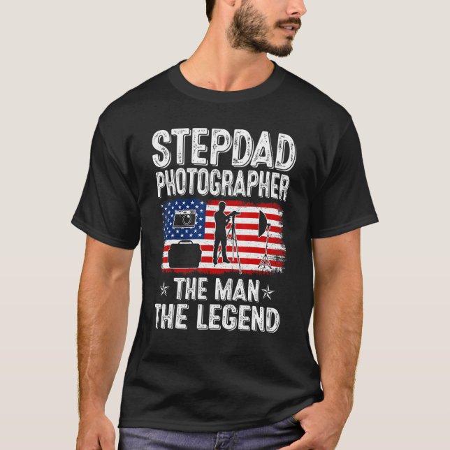 Camiseta Mens Retro Us Flag Dia de os pais Stepdad Fotograf (Frente)
