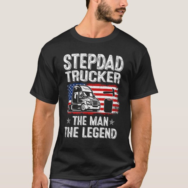 Camiseta Mens Retro Us Flag Dia de os pais Stepdad Trucker (Frente)