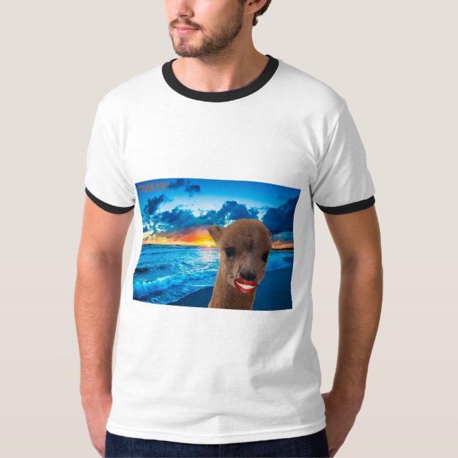 Camiseta mens ringer tee alpaca na praia (Frente)