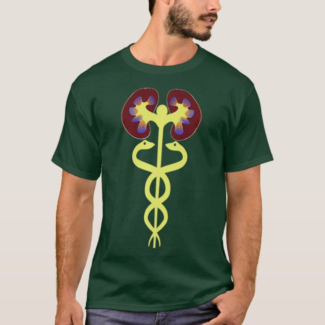 Camiseta Mens Rins Caduceus Nefrologia para o Emblema Médic (Frente)