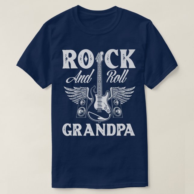 Camiseta Mens Rock and Roll Grandpa Guitar Player Gift Gran (Frente do Design)