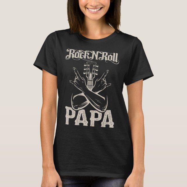 Camiseta Mens Rock and Roll Guitar Papa Guitarrista Pai (Frente)