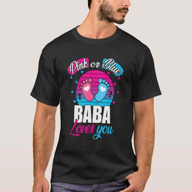 Camiseta Mens Rosa Ou Azul Baba Ama Você Revelar Menina (Frente)