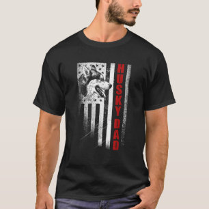 Camiseta Mens Rouco Siberian Husky Pai American Flag Dog