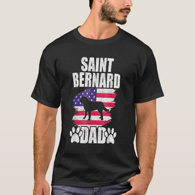 Camiseta Mens Saint Bernard Dad Dog  American US Flag Fathe (Frente)