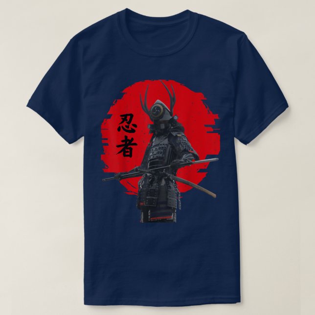 Camiseta Mens Samurai Warrior com Espada, Samurai Japonês  (Frente do Design)