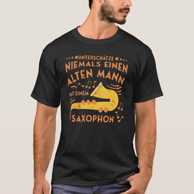 Camiseta Mens Saxophone Old Man Musician Saxophone Brass Mu (Frente)