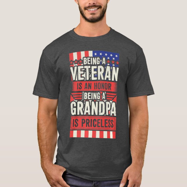 Camiseta Mens Ser Veterano É Uma Honra Ser Um Avô (Frente)