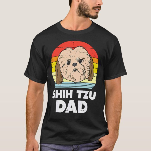 Camiseta Mens Shih Tzu Face Face Pai Sunset Retro Pet Dog P (Frente)