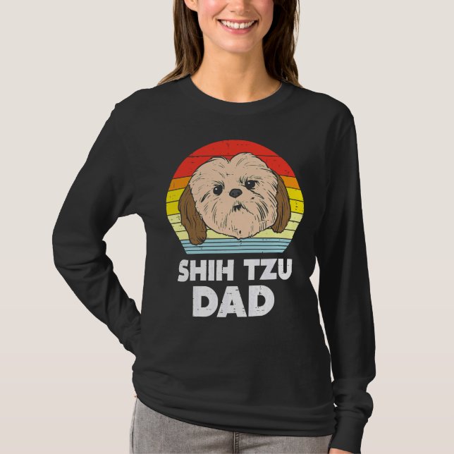 Camiseta Mens Shih Tzu Face Face Pai Sunset Retro Pet Dog P (Frente)