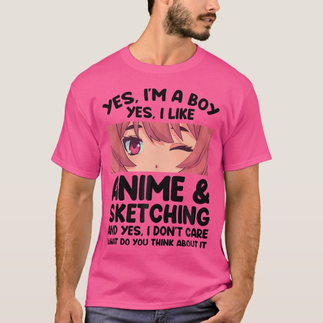 Camiseta Mens Sim Sou Um Menino Sim Gosto De Anime Esboçand (Frente)