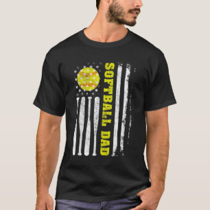 Camiseta Mens Softball Pai Vintage EUA Flag Padre Americano