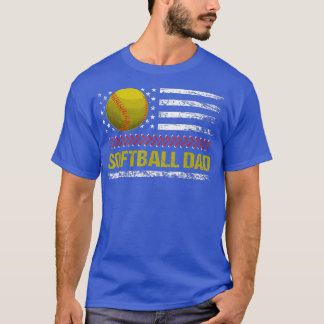 Camiseta Mens Softball Pai Vintage EUA Flag Padre Americano