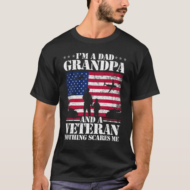 Camiseta Mens Sou Um Avô Pai E Um Veterano Nada De Cicatriz (Frente)