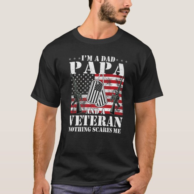 Camiseta Mens, sou um Pai Papa e um Veterano nada me assust (Frente)