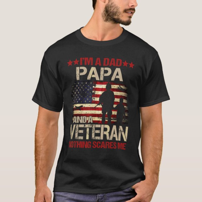 Camiseta Mens, sou um Pai Papa e um Veterano nada me assust (Frente)