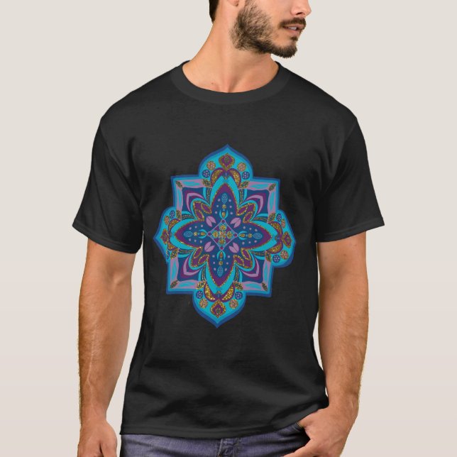 Camiseta Men's tee shirt with blue mandala design  (Frente)