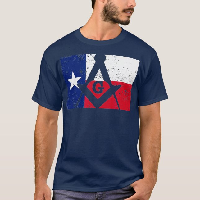 Camiseta Mens Texas Masonic Square Compass Freemason (Frente)