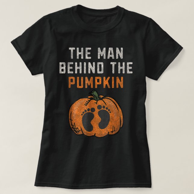 Camiseta Mens The Man Behind The Pumpkin Dad Halloween Preg (Frente do Design)