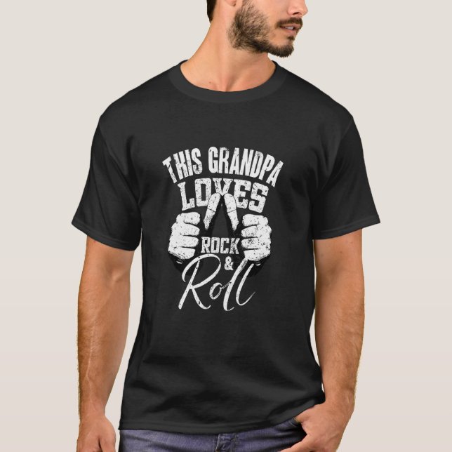 Camiseta Mens This Grandpa Loves Rock & Roll Electronic Ro (Frente)