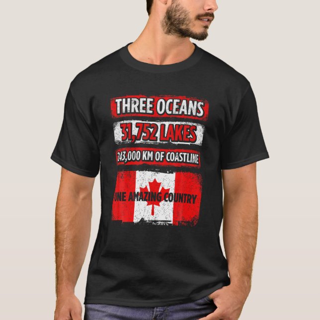 Camiseta Mens Three Oceans 31,752 Lakes 243,000 KM Of Coast (Frente)