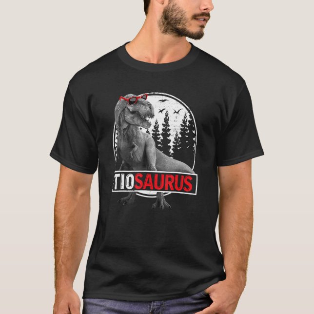 Camiseta Mens Tiosaurus Rex Dinossaur Tio Saurus Da Pai (Frente)