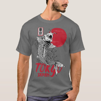 Camiseta Mens Tokyo Japan Design com Koi Carp em Vermelho e