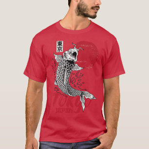 Camiseta Mens Tokyo Japan Design com Koi Carp em Vermelho e