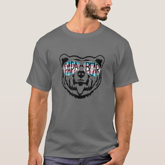 Camiseta Mens Trans Papa Urso Orgulhoso Pai Ally Transgende (Frente)