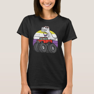 Camiseta Mens Trex Monster Truck Não Binário Sunset Retro E