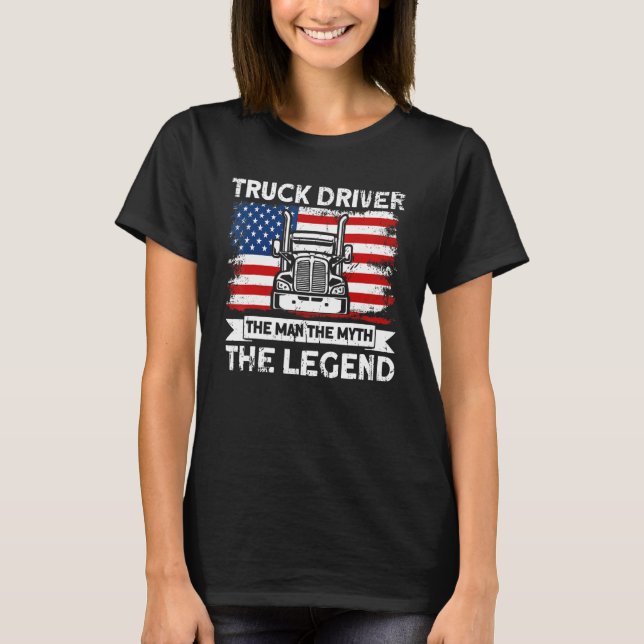 Camiseta Mens Trucker Truck Driver American Flag Man Myth L (Frente)