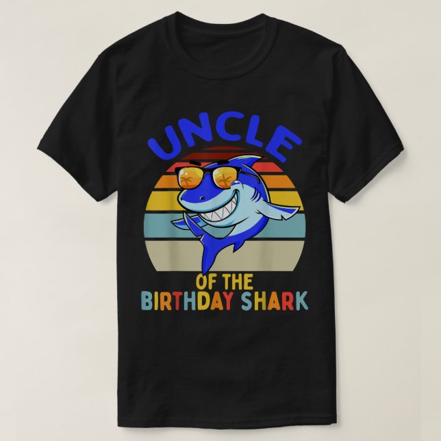 Camiseta Mens Uncle of the Shark Birthday Matching Family  (Frente do Design)