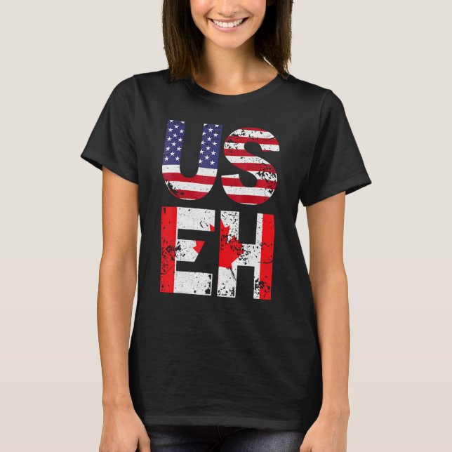 Camiseta Mens Us Eh I Canada American Flag (Frente)