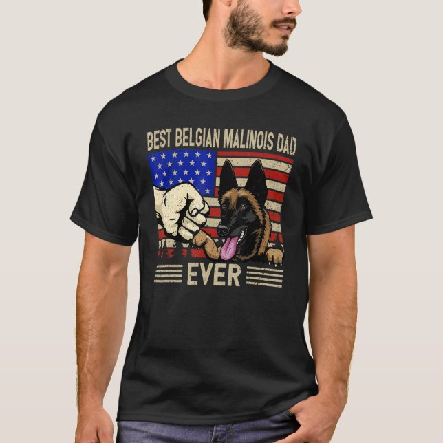 Camiseta Mens Us Flag Best Belga Malinois Pai 4 De Julho (Frente)