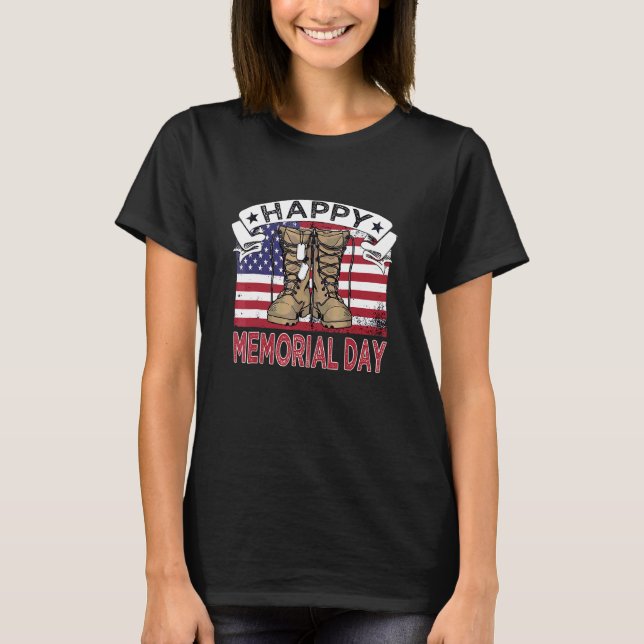Camiseta Mens Us Flag Boots Veteran Happy Memorial Day (Frente)