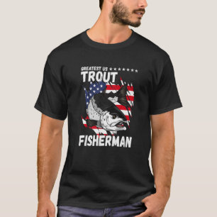 Camiseta Mens Us Trout Pescador Trabalho de arte Americano 