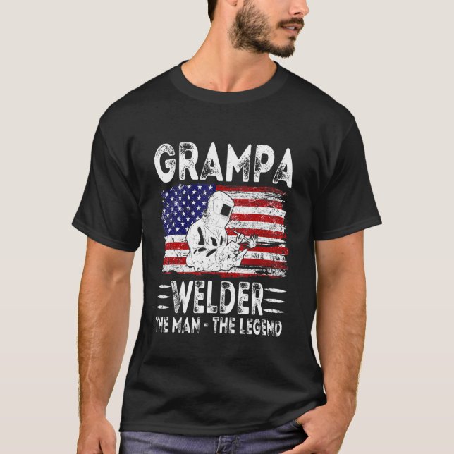 Camiseta Mens Usa Bandeira Americana Grampa Soldar O Homem (Frente)