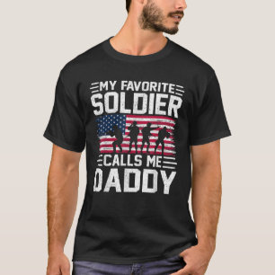 Camiseta Mens USA Flag My Soldier Me Chame Pai Army Faes