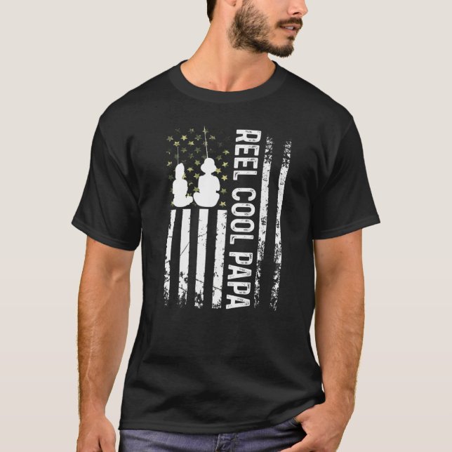 Camiseta Mens Usa Flag Reel Legal Pai Para Papa Pescador Go (Frente)