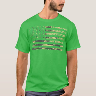 Camiseta Mens Veteran Husband Protetor Pai Herói Pais