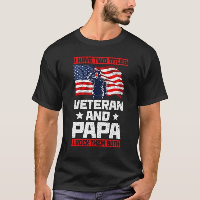 Camiseta Mens Veteran Papa Usa Flag Dia de os pais Avô (Frente)