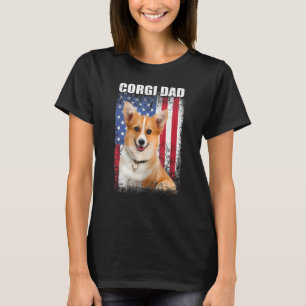 Camiseta Mens Vintage American Flag Corgi Pai Dog For Fathe