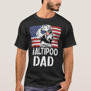 Camiseta Mens Vintage American Flag Maltipoo Pai Dog Para F