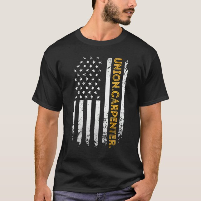 Camiseta Mens Vintage American Flag Union Carpenter Woo (Frente)